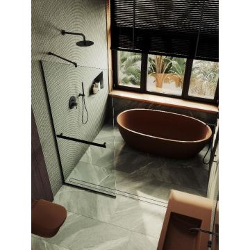 Душевая перегородка Maybahglass (Майбахгласс) в узком профиле 1950х1090 мм, Стекло 8 мм Бесцветное +Полотенцедержатель MGD-708-6у