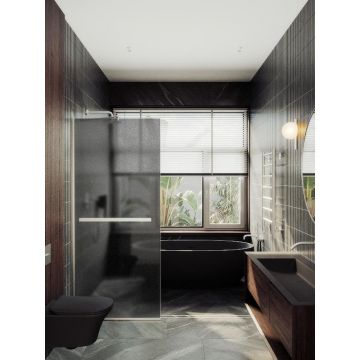 Душевая перегородка Maybahglass (Майбахгласс) в узком профиле 1950х1090 мм, Стекло 8 мм Графит матовый +Полотенцедержатель MGD-712-5у