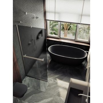 Душевая перегородка Maybahglass (Майбахгласс) в узком профиле 1950х1090 мм, Стекло 8 мм Графит матовый +Полотенцедержатель MGD-712-5у