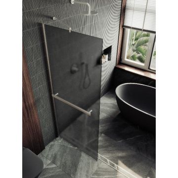 Душевая перегородка Maybahglass (Майбахгласс) в широком профиле 1950х1090 мм, Стекло 8 мм Графит матовый +Полотенцедержатель MGD-712-5ш