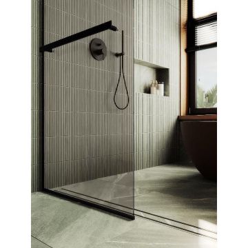 Душевая перегородка Maybahglass (Майбахгласс) в узком профиле 1950х790 мм, Стекло 8 мм Бронза +Полотенцедержатель MGD-727-6у