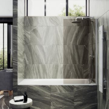 Шторка для ванны Maybahglass (Майбахгласс) в широком профиле 1400х300 мм, стекло Бронза , профиль Белый MGV-250-1ш