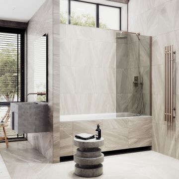 Шторка для ванны Maybahglass (Майбахгласс) в широком профиле 1400х300 мм, стекло Бронза , профиль Бронза MGV-250-2ш