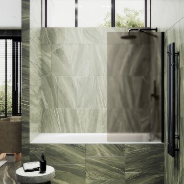 Шторка для ванны Maybahglass (Майбахгласс) в широком профиле 1400х300 мм, стекло Бронза матовая , профиль Черный MGV-249-6ш