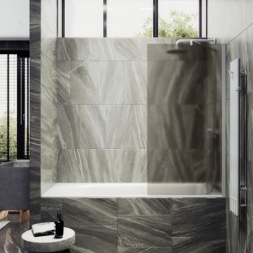 Шторка для ванны Maybahglass (Майбахгласс) в широком профиле 1400х300 мм, стекло Бронза матовая , профиль Белый MGV-249-1ш