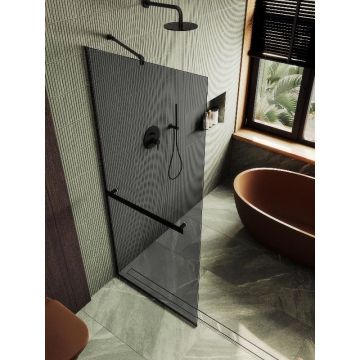 Душевая перегородка Maybahglass (Майбахгласс) в узком профиле 1950х790 мм, Стекло 8 мм Графит +Полотенцедержатель MGD-729-6у