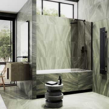 Шторка для ванны Maybahglass (Майбахгласс) в широком профиле 1400х400 мм, стекло Бронза , профиль Черный MGV-66-6ш