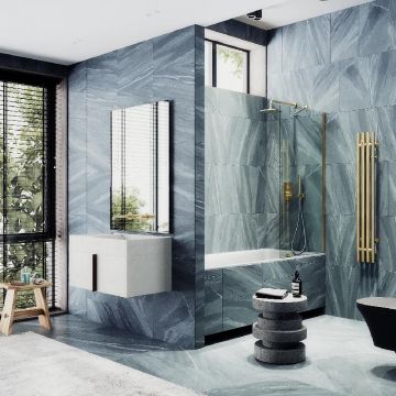 Шторка для ванны Maybahglass (Майбахгласс) в широком профиле 1400х600 мм, стекло Бронза , профиль Золото MGV-59-3ш