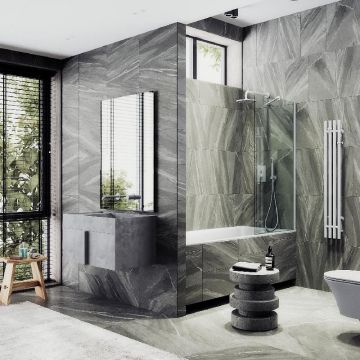 Шторка для ванны Maybahglass (Майбахгласс) в широком профиле 1400х600 мм, стекло Бронза , профиль Белый MGV-59-1ш