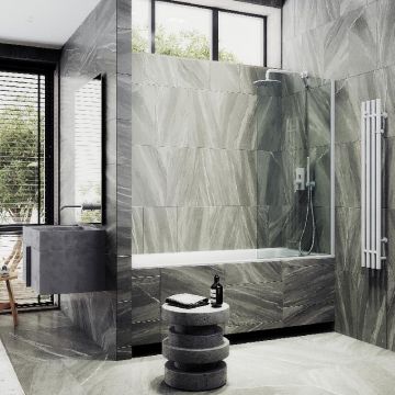 Шторка для ванны Maybahglass (Майбахгласс) в широком профиле 1400х600 мм, стекло Бронза , профиль Белый MGV-59-1ш