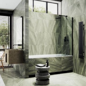 Шторка для ванны Maybahglass (Майбахгласс) в широком профиле 1400х600 мм, стекло Бесцветное , профиль Черный MGV-59-6ш