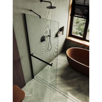 Душевая перегородка Maybahglass (Майбахгласс) в широком профиле 1950х790 мм, Стекло 8 мм Бесцветное +Полотенцедержатель MGD-726-6ш