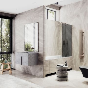 Шторка для ванны Maybahglass (Майбахгласс) в широком профиле 1400х600 мм, стекло Графит , профиль Бронза MGV-80-2ш