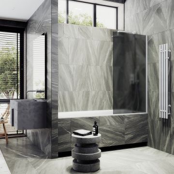 Шторка для ванны Maybahglass (Майбахгласс) в широком профиле 1400х600 мм, стекло Графит матовый , профиль Белый MGV-86-1ш