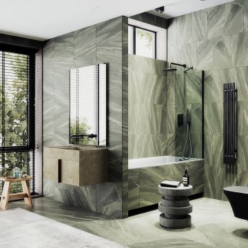 Шторка для ванны Maybahglass (Майбахгласс) в широком профиле 1400х900 мм, стекло Бесцветное , профиль Черный MGV-65-6ш