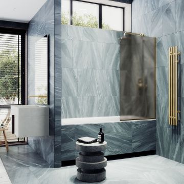 Шторка для ванны в узком профиле Maybahglass (Майбахгласс) 1400х340 мм, стекло Бронза матовая , профиль Золото MGV-125-3у