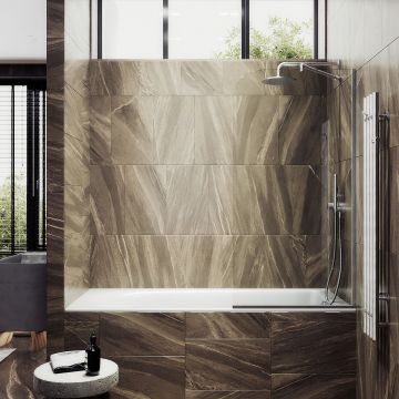 Шторка для ванны в узком профиле Maybahglass (Майбахгласс) 1400х340 мм, стекло Бесцветное , профиль Хром матовый MGV-131-5у