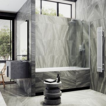 Шторка для ванны в узком профиле Maybahglass (Майбахгласс) 1400х340 мм, стекло Сатин , профиль Белый MGV-130-1у