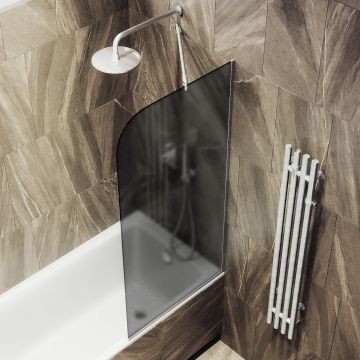 Шторка для ванны в узком профиле Maybahglass (Майбахгласс) 1400х340 мм, стекло Графит матовый , профиль Хром матовый MGV-129-5у