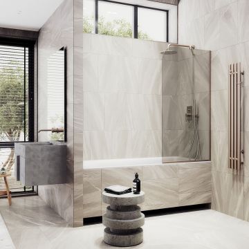 Шторка для ванны в узком профиле Maybahglass (Майбахгласс) 1400х440 мм, стекло Бронза , профиль Бронза MGV-135-2у