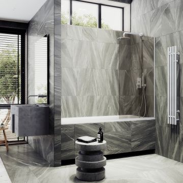 Шторка для ванны в узком профиле Maybahglass (Майбахгласс) 1400х540 мм, стекло Бронза , профиль Белый MGV-139-1у