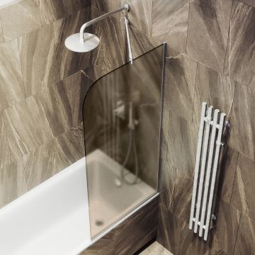 Шторка для ванны в узком профиле Maybahglass (Майбахгласс) 1400х540 мм, стекло Бронза матовая , профиль Хром матовый MGV-138-5у