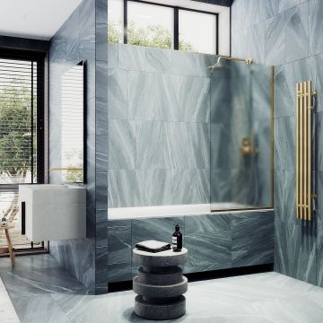 Шторка для ванны в узком профиле Maybahglass (Майбахгласс) 1400х640 мм, стекло Сатин , профиль Золото MGV-143-3у