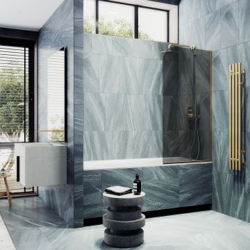 Шторка для ванны в узком профиле Maybahglass (Майбахгласс) 1400х640 мм, стекло Графит , профиль Золото MGV-146-3у