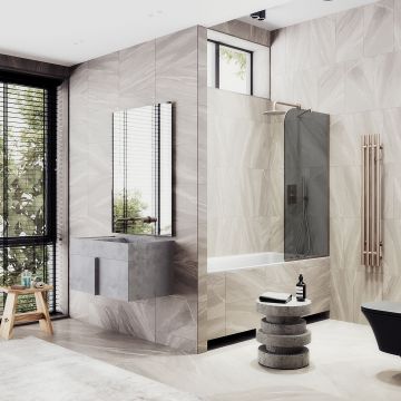 Шторка для ванны в узком профиле Maybahglass (Майбахгласс) 1400х640 мм, стекло Графит , профиль Бронза MGV-146-2у