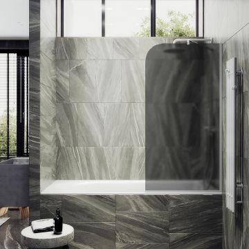 Шторка для ванны в узком профиле Maybahglass (Майбахгласс) 1400х640 мм, стекло Графит матовый , профиль Белый MGV-145-1у