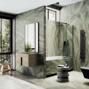 Шторка для ванны в узком профиле Maybahglass (Майбахгласс) 1400х740 мм, стекло Бесцветное , профиль Черный MGV-154-6у