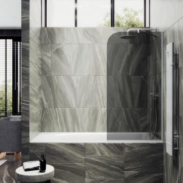 Шторка для ванны в узком профиле Maybahglass (Майбахгласс) 1400х740 мм, стекло Графит , профиль Белый MGV-152-1у