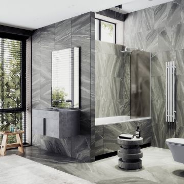 Шторка для ванны в узком профиле Maybahglass (Майбахгласс) 1400х300 мм, стекло Бронза матовая , профиль Белый MGV-249-1у