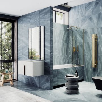 Шторка для ванны в узком профиле Maybahglass (Майбахгласс) 1400х300 мм, стекло Бесцветное , профиль Золото MGV-248-3у