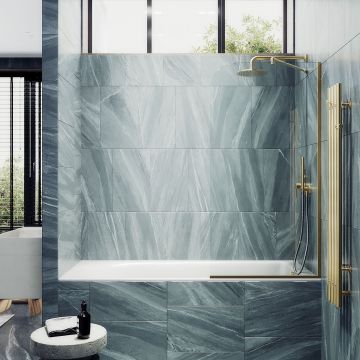 Шторка для ванны в узком профиле Maybahglass (Майбахгласс) 1400х300 мм, стекло Бесцветное , профиль Золото MGV-248-3у