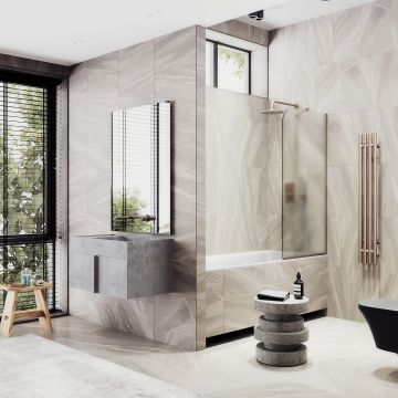 Шторка для ванны в узком профиле Maybahglass (Майбахгласс) 1400х300 мм, стекло Сатин , профиль Бронза MGV-253-2у