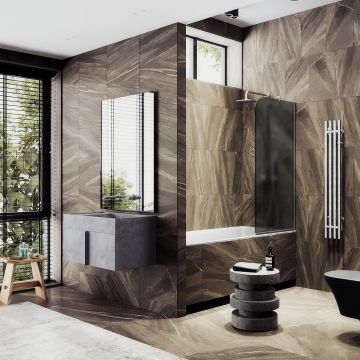 Шторка для ванны в узком профиле Maybahglass (Майбахгласс) 1400х300 мм, стекло Графит матовый , профиль Хром матовый MGV-251-5у