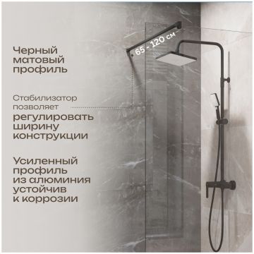 Душевая перегородка Диво Орёл 80 см, профиль черный матовый, DS-OR-80-BL, Diwo
