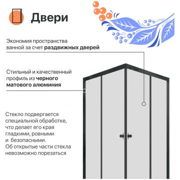 Душевой уголок Диво Анапа 90х90, профиль черный матовый, Щ0000055508, Diwo