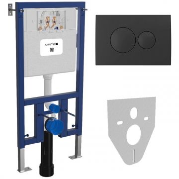 Инсталляция для подвесного унитаза Creto (Крето) Premium 2.0 INST-CR-2.0 с круглыми кнопками смыва, матовый черный