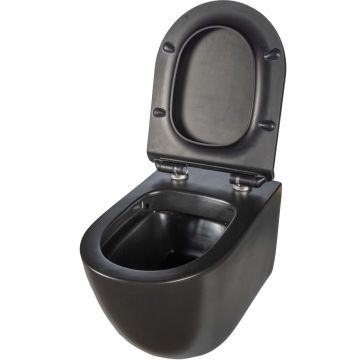 Унитаз подвесной безободковый Creto (Крето) Logan L1 1001-002-L1BLMAT с крышкой-сиденьем микролифт. матовый черный