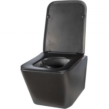 Унитаз подвесной безободковый Creto (Крето) Logan L2 1002-002-L2BLMAT с крышкой-сиденьем микролифт. черный матовый