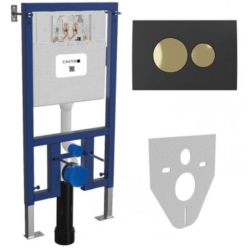 Инсталляция для подвесного унитаза Creto (Крето) Premium 2.0 INST-CR-2.0 с круглыми кнопками смыва, матовый черный с золотом