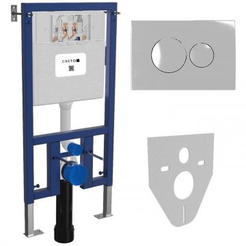Инсталляция для подвесного унитаза Creto (Крето) Premium 2.0 INST-CR-2.0 с круглыми кнопками смыва, хром глянцевый