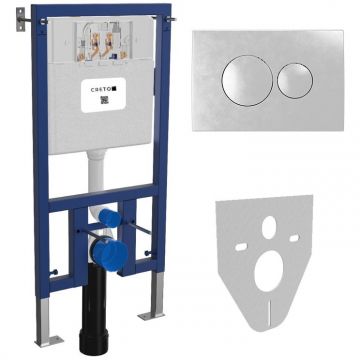 Инсталляция для подвесного унитаза Creto (Крето) Premium 2.0 INST-CR-2.0 с круглыми кнопками смыва, хром матовый