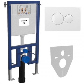 Инсталляция для подвесного унитаза Creto (Крето) Premium 2.0 INST-CR-2.0 с круглыми кнопками смыва, белый глянец