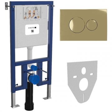 Инсталляция для подвесного унитаза Creto (Крето) Premium 2.0 INST-CR-2.0 с круглыми кнопками смыва, золото матовое