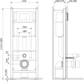 Инсталляция для подвесного унитаза (Рама) Damixa (Дамикса) глянцевый хром, клавиша, DX00.I011.0151