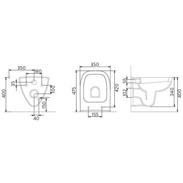 Комплект 5 в 1 Унитаз подвесной Серамиксан Petite A101002H + Сиденье AG50006, с микролифтом + Инсталляция с кнопкой Створки Кронборг S28500BK цвет матовый черный + Шумоизоляция, Seramiksan Stworki