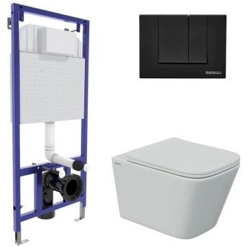 Комплект Berges (Бергес) для монтажа подвесного унитаза: инсталляция Floe S, кнопка S5 черная SoftTouch, FLOE S сиденье дюропласт Floe S Slim SO, микролифт, быстросъем 043304